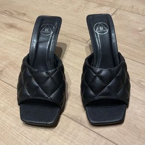 Black, quilted, kitten heel